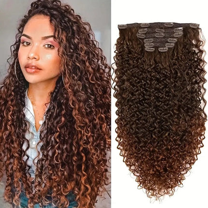 Extension de cheveux synthétiques de type bigoudi, perruque complète pour femme, cheveux noirs et bruns