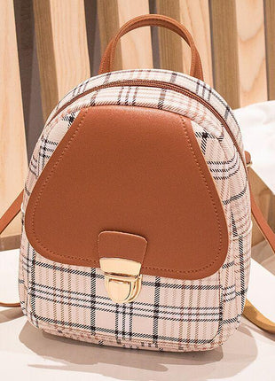 Ladies Check Lock Small Backpack One Shoulder Diagonal Handbag Coin Purse