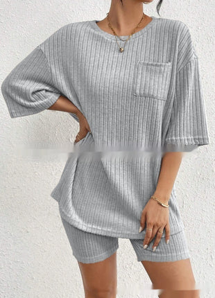 Fashion Rib Knitted Home Clothes 2-piece Set