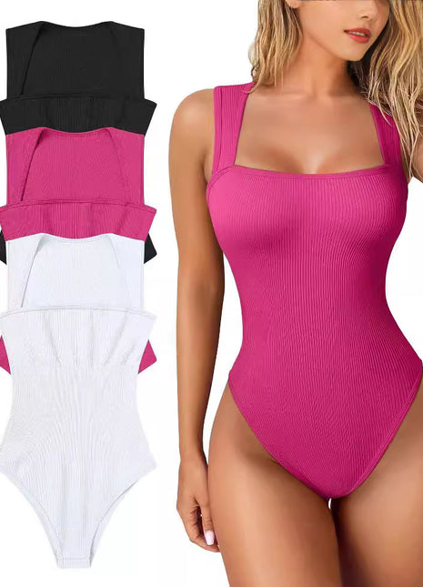 Ärmelloser, enger Jumpsuit mit U-Ausschnitt und Weste für Damen