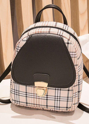 Ladies Check Lock Small Backpack One Shoulder Diagonal Handbag Coin Purse