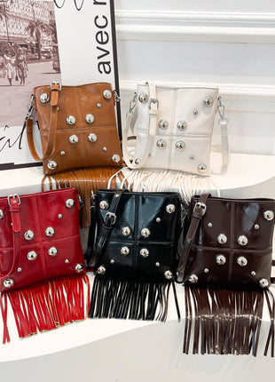 Studded Shoulder Tassel Trendy Crossbody Bag