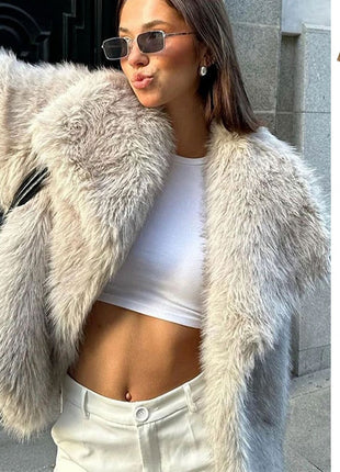 Winter Plush Coat Fashion Thicken Lapel Outwear Casual Long Sleeve Tops Womens Clothing