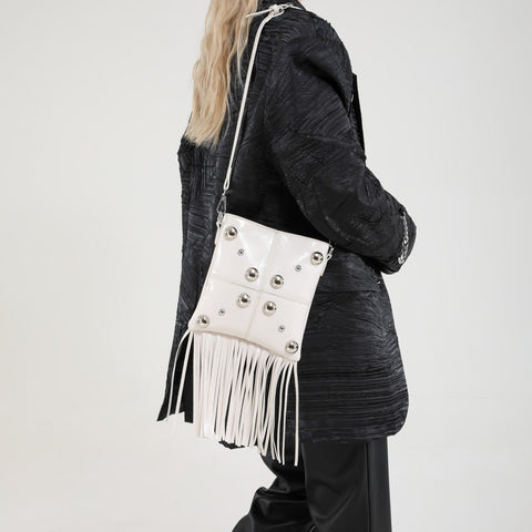 Studded Shoulder Tassel Trendy Crossbody Bag