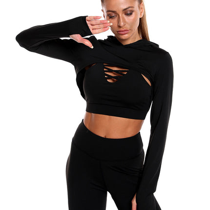 3pcs Sports Suits Long Sleeve Hooded Top Hollow Design Camisole And Butt Lifting High Waist Seamless Fitness Leggings Sports Gym Outfits Clothing