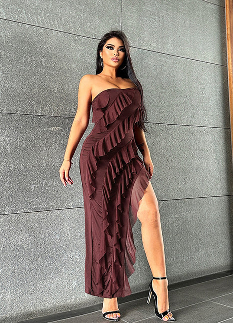 2024 Summer Trend Skinny Women's Fashion Tube Top Backless Split Tassel Dress Birthday Party Clubwear