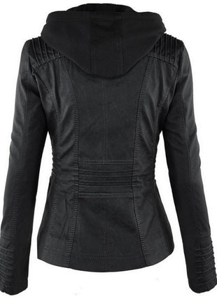 Fashion Detachable Hooded Jacket With Pockets Casual Solid Color Zipper Long Sleeve Leather Coat Autumn Winter Women's Clothing