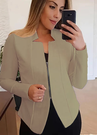 Women's Solid Color Top Zipper Jacket Small Suit