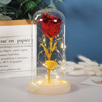 Cadeau de Saint-Valentin pour petite amie, fleurs de roses éternelles avec lumière LED dans un couvercle en verre, décoration de mariage, fête des mères, cadeau pour femme