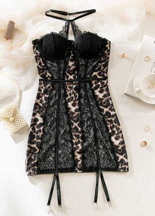 Sexy Leopard Lace Tube Top Dress Ins Fashion Corset A-line Short Dresses For Women Clothing