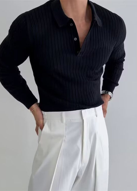 Pull à manches longues à revers pour hommes, tendance et assorti