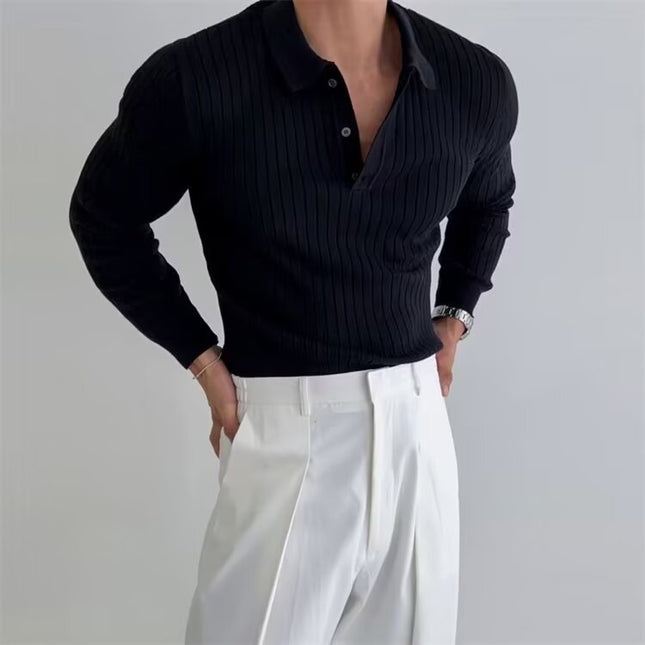 Pull à manches longues à revers pour hommes, tendance et assorti