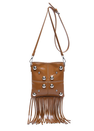 Studded Shoulder Tassel Trendy Crossbody Bag