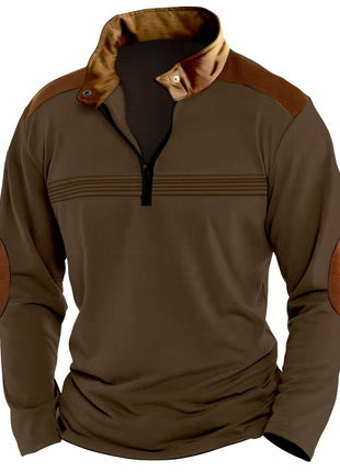 Men's Stitching Polo Shirt Long-sleeve Zipper Sports