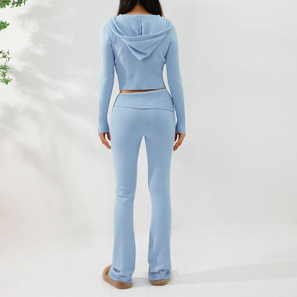 Ensemble sweat à capuche et pantalon long taille haute pour femme, tenue de loisirs sexy avec fermeture éclair et manches longues