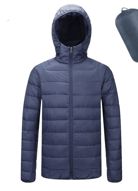 Manteau à capuche léger pour homme, veste d'hiver chaude à fermeture éclair de couleur unie, vêtements d'extérieur portables à la mode