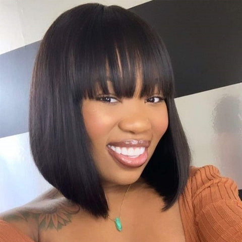 Women's Short Hair Head Straight Bangs Wig