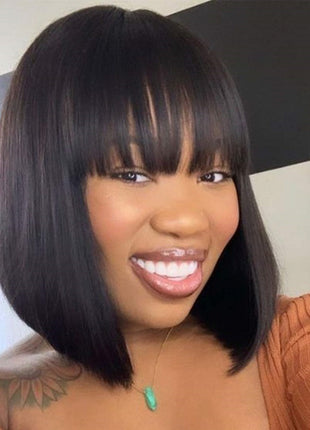 Women's Short Hair Head Straight Bangs Wig