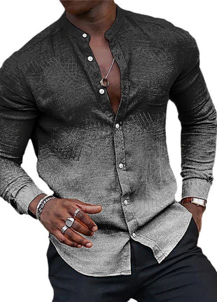 Gradient Men's Casual Long Sleeve Stand Collar Shirt