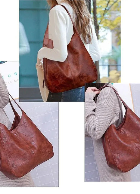 Vintage Women's Bag Leather Large Capacity Marble Grain Women's Shoulder Bag Daily Commuter Handbag Shopping