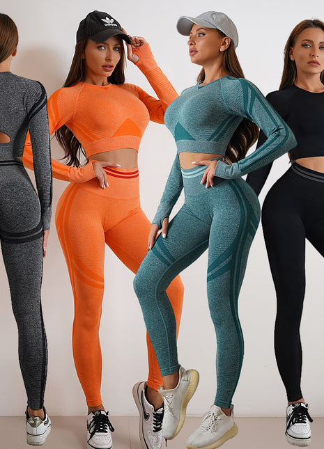 Nahtlose Yogahosen, Sport-Fitnessstudio-Leggings oder Langarmshirts, Outfits, Po-Lifting, schlanke Workout-Sportbekleidung