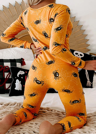 Halloween Printed Jumpsuit Long Sleeve Home Pajamas Casual Trousers Women's Cos Clothing