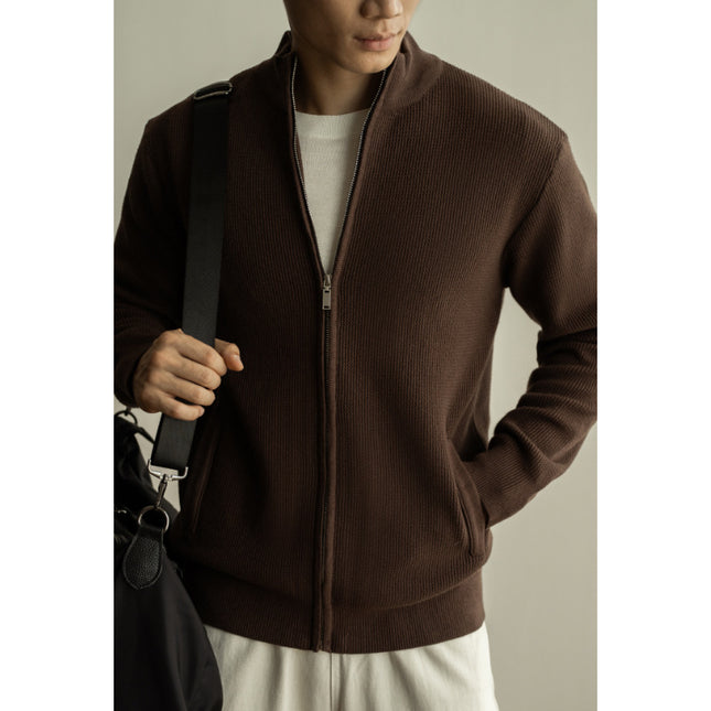 Pull décontracté à col montant et fermeture éclair pour homme