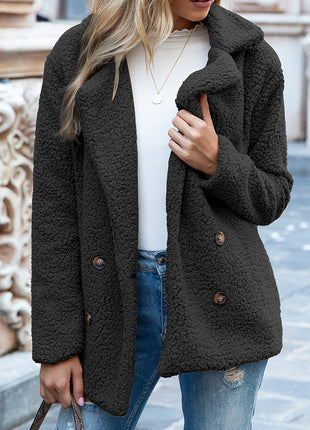 Loose Lapel Fluffy Coat Winter Button Jacket Cardigan Outwear For Women Clothing