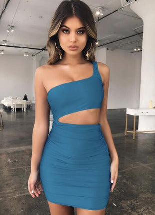 Slim One-shoulder Short Dress Sexy Fashion Hollow Mini Dresses For Women