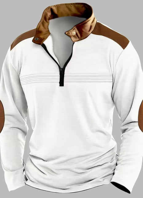 Men's Stitching Polo Shirt Long-sleeve Zipper Sports