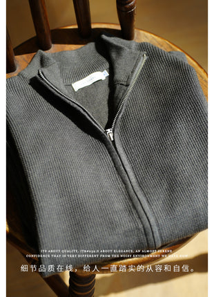 Men's Breathable Zipper Casual Stand Collar Sweater