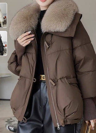 Down Cotton-padded Jacket Women's Short Fur Collar Thickened Coat Winter Clothing