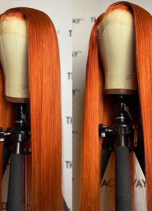 Split Orange Long Straight Chemical Fiber Lace Free Wig