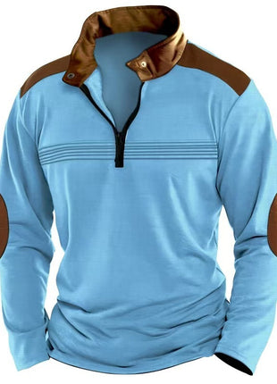 Men's Stitching Polo Shirt Long-sleeve Zipper Sports