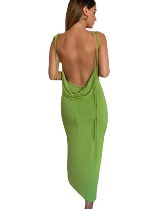 Cryptographic Elegant Spaghetti Strap Sexy Backless Draped Maxi Dress for Women Sleeveless Night Club Party Long Dresses Summer