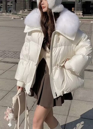 Down Cotton-padded Jacket Women's Short Fur Collar Thickened Coat Winter Clothing