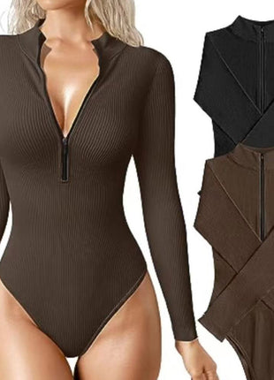 Fashion Long Sleeve Zipper Jumpsuit Seamless Slimming Shapewear For Women Romper