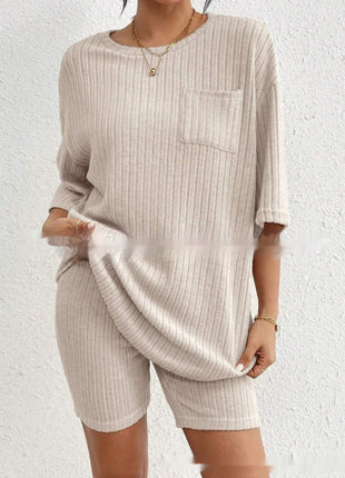 Fashion Rib Knitted Home Clothes 2-piece Set