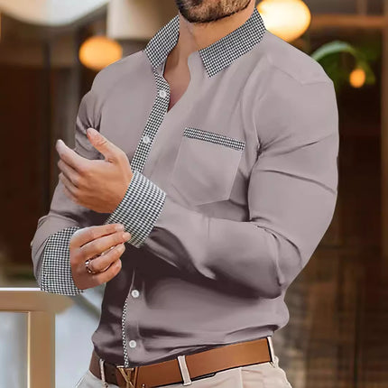 Spring And Autumn Solid Color Striped Shirt For Men