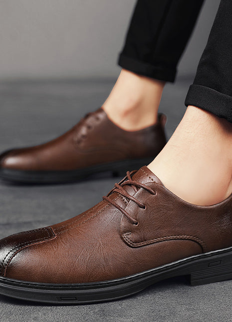 Chaussures décontractées pour hommes grande taille en cuir véritable à lacets et semelle souple