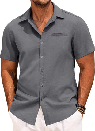 Polo Collar Solid Color Short Sleeve Button Shirt