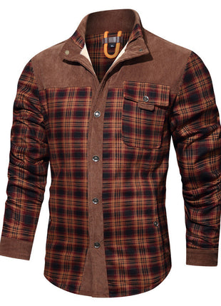 Men's Thick Corduroy Fleece-lined Long Sleeve Stitching Jacket