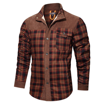 Men's Thick Corduroy Fleece-lined Long Sleeve Stitching Jacket