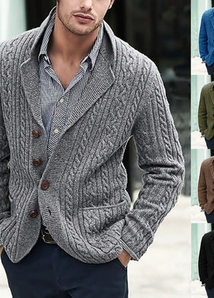 Men's Casual Long Sleeve Lapel Pocket Sweater