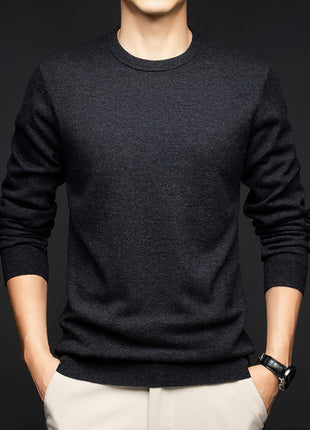 Men's Pure Wool Round Neck Autumn And Winter Keep Warm Pure Color Loose Sweater