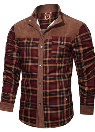 Men's Thick Corduroy Fleece-lined Long Sleeve Stitching Jacket