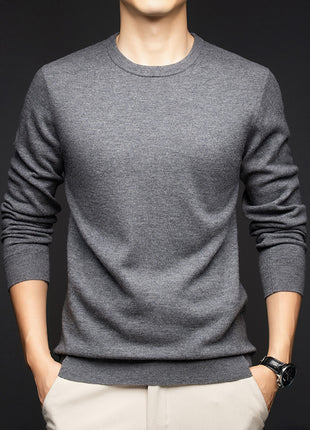 Men's Pure Wool Round Neck Autumn And Winter Keep Warm Pure Color Loose Sweater