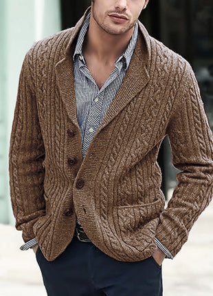 Men's Casual Long Sleeve Lapel Pocket Sweater