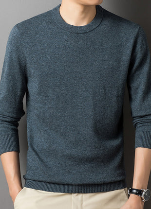 Men's Pure Wool Round Neck Autumn And Winter Keep Warm Pure Color Loose Sweater