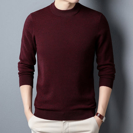 Worsted All Wool Sweater Solid Color Simple Knitwear